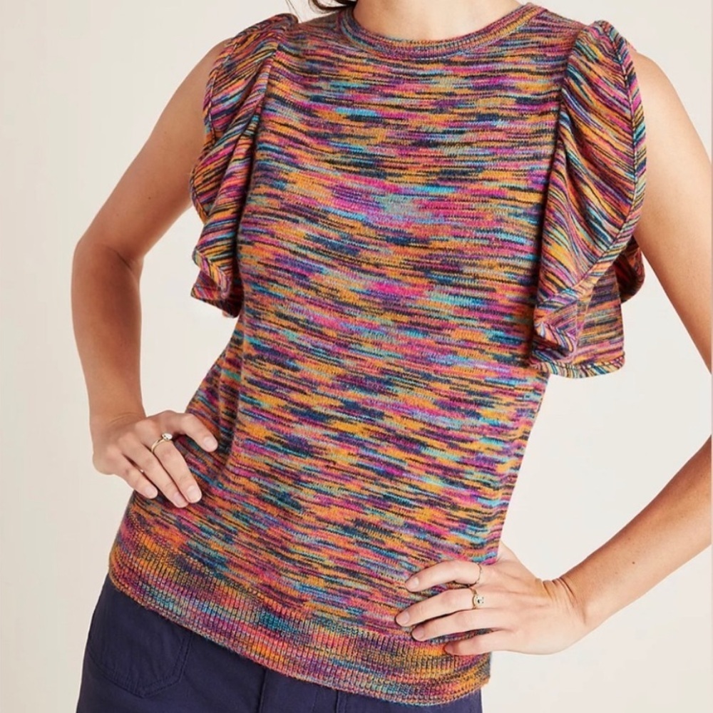 By Anthropologie | Ruby Flutter Sleeve Sweater Tank Size Medium